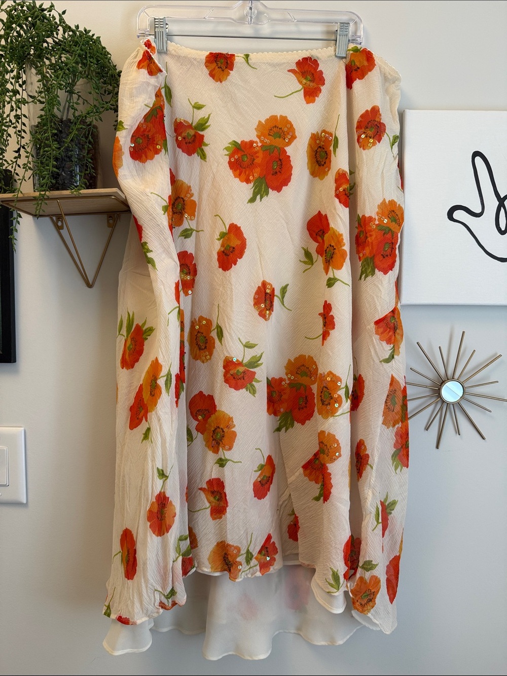 Bob Mackie Cream High-Low Skirt with Orange Floral Print